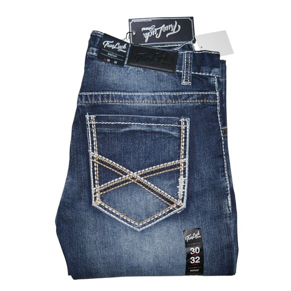 True Luck Men's Bootcut Jeans Size 30x32 Thick Stitched Pockets Dark Wash BKE - Picture 1 of 9